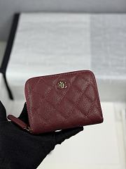 CHANEL | Zippered Coin Case Carviar Gold Hardware Burgundy - 1