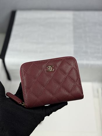 CHANEL | Zippered Coin Case Carviar Gold Hardware Burgundy