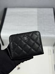CHANEL | Zippered Coin Case Carviar Silver Hardware Black - 1