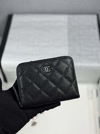 CHANEL | Zippered Coin Case Carviar Silver Hardware Black