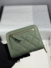 CHANEL | Zippered Coin Case Carviar Gold Hardware Green - 6