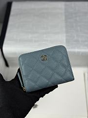 CHANEL | Zippered Coin Case Carviar Gold Hardware Blue - 1