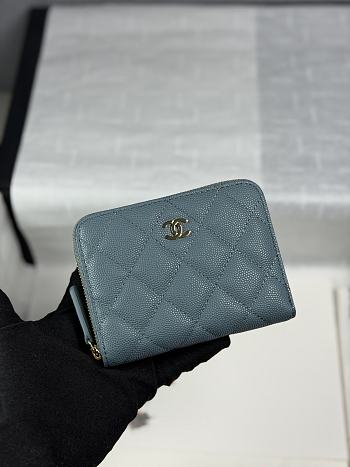 CHANEL | Zippered Coin Case Carviar Gold Hardware Blue