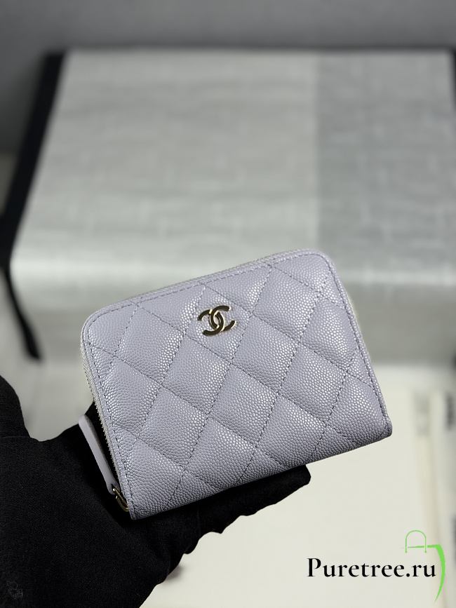 CHANEL | Zippered Coin Case Carviar Gold Hardware Purble - 1