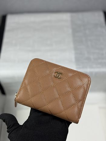 CHANEL | Zippered Coin Case Carviar Gold Hardware Brown 