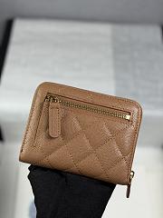 CHANEL | Zippered Coin Case Carviar Gold Hardware Brown  - 6