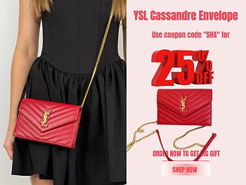 YSL | Cassandre Envelope Chain Wallet Red Grain Leather 19x11.5x4 cm