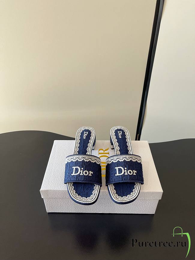 Dior Dentelle Heeled Slide 3.5 cm Dark Blue - 1