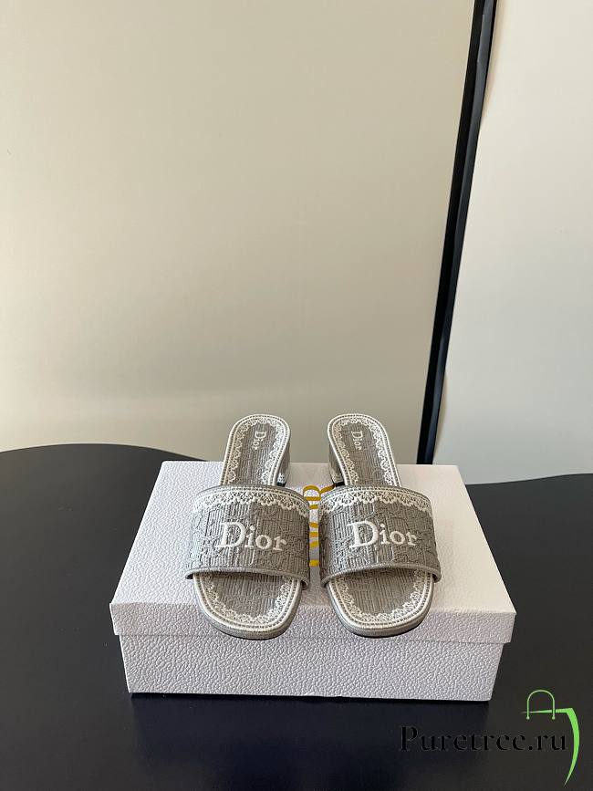Dior Dentelle Heeled Slide 3.5 cm Gray - 1
