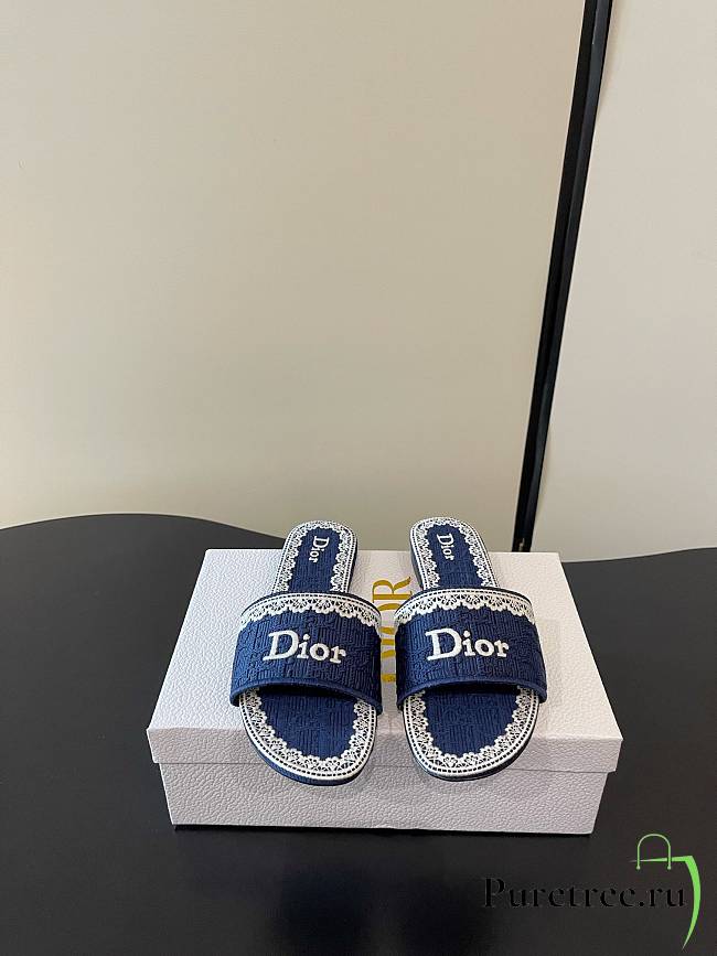 Dior Dentelle Heeled Slide Dark Blue - 1