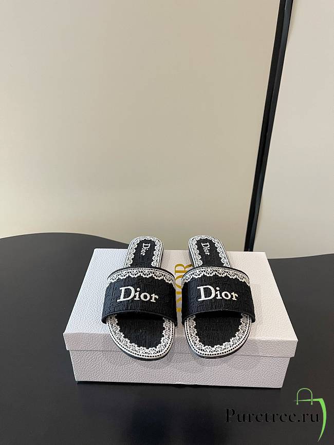 Dior Dentelle Heeled Slide Black - 1