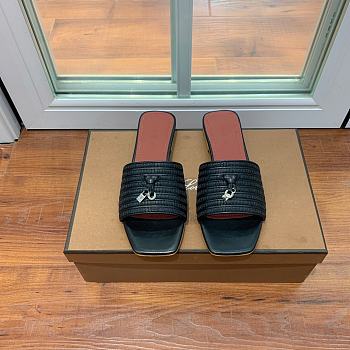 Loro Piana Womens Woven Stripe Cowhide Loafers Sandals Black