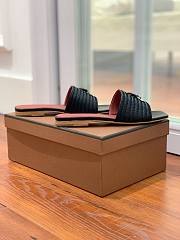 Loro Piana Womens Woven Stripe Cowhide Loafers Sandals Black - 2