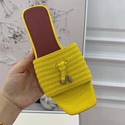 Loro Piana Womens Woven Stripe Cowhide Loafers Sandals Yellow - 6