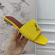 Loro Piana Womens Woven Stripe Cowhide Loafers Sandals Yellow - 5