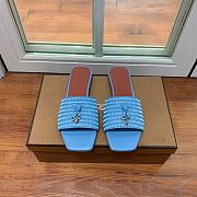 Loro Piana Womens Woven Stripe Cowhide Loafers Sandals Blue - 1