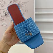 Loro Piana Womens Woven Stripe Cowhide Loafers Sandals Blue - 6