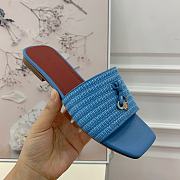 Loro Piana Womens Woven Stripe Cowhide Loafers Sandals Blue - 5