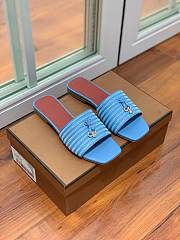 Loro Piana Womens Woven Stripe Cowhide Loafers Sandals Blue - 3