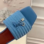 Loro Piana Womens Woven Stripe Cowhide Loafers Sandals Blue - 4