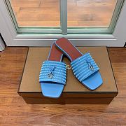 Loro Piana Womens Woven Stripe Cowhide Loafers Sandals Blue - 2