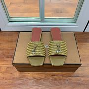 Loro Piana Womens Woven Stripe Cowhide Loafers Sandals Khaki - 1