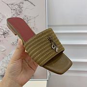 Loro Piana Womens Woven Stripe Cowhide Loafers Sandals Khaki - 5