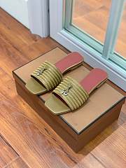 Loro Piana Womens Woven Stripe Cowhide Loafers Sandals Khaki - 3