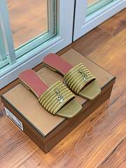 Loro Piana Womens Woven Stripe Cowhide Loafers Sandals Khaki - 2