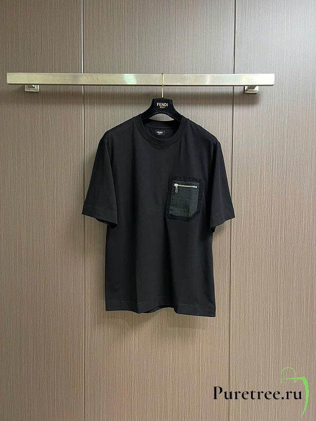 Fendi Black T-Shirt with Zip Pocket - 1