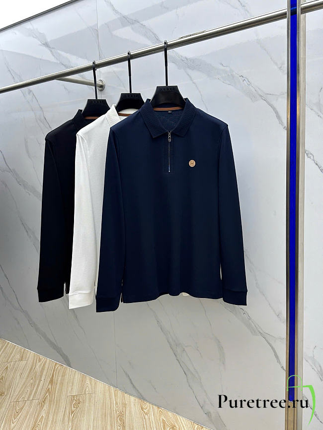 Hermès Men’s Long-Sleeve Zip Polo Navy Blue - 1