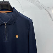 Hermès Men’s Long-Sleeve Zip Polo Navy Blue - 4