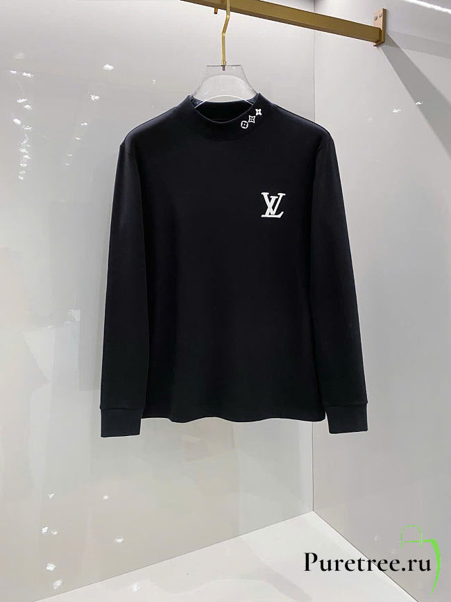 Louis Vuitton Embroidered Logo Long-Sleeve T-Shirt Black - 1