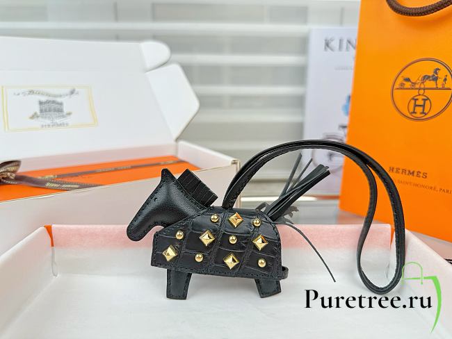 HERMES Rodeo Robeo Coeur Pony Bag Keychain Black Gold - 1