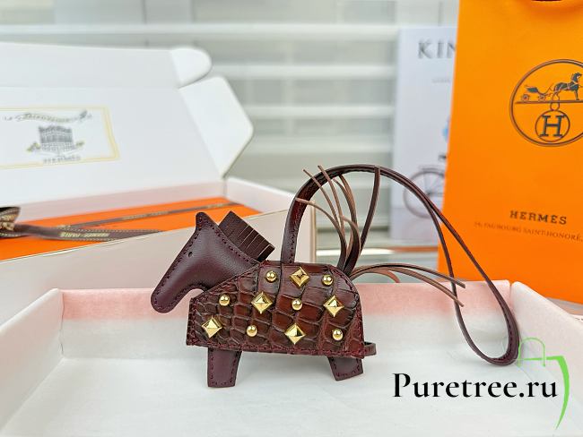 HERMES Rodeo Robeo Coeur Pony Bag Keychain Brown Gold - 1