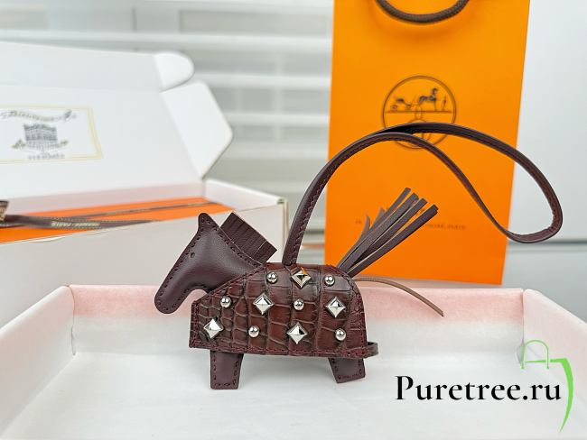 HERMES Rodeo Robeo Coeur Pony Bag Keychain Brown Silver - 1