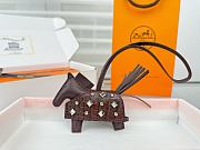 HERMES Rodeo Robeo Coeur Pony Bag Keychain Brown Silver - 1