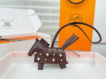 HERMES Rodeo Robeo Coeur Pony Bag Keychain Brown Silver