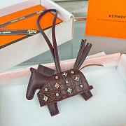 HERMES Rodeo Robeo Coeur Pony Bag Keychain Brown Silver - 6