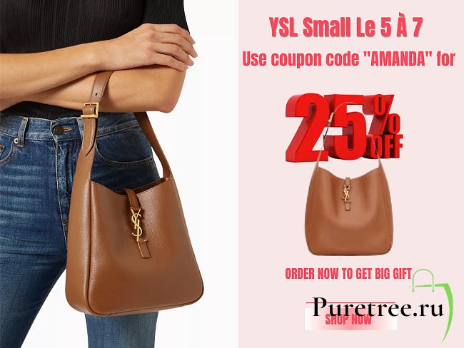 YSL | Small Le 5 À 7 Shoulder Bag in Brown - 1