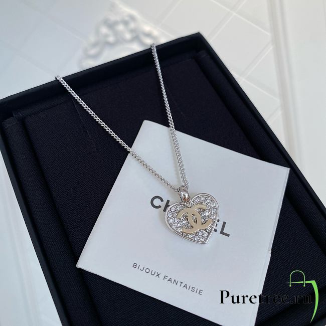 Chanel Full Diamond Heart Double C Necklace - 1