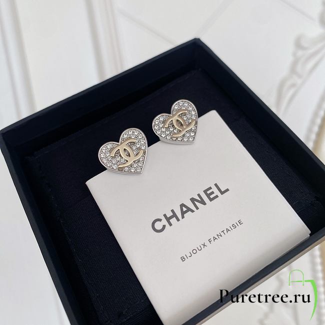 Chanel Full Diamond Heart Double C Earrings - 1
