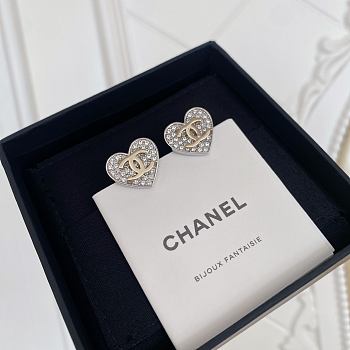 Chanel Full Diamond Heart Double C Earrings