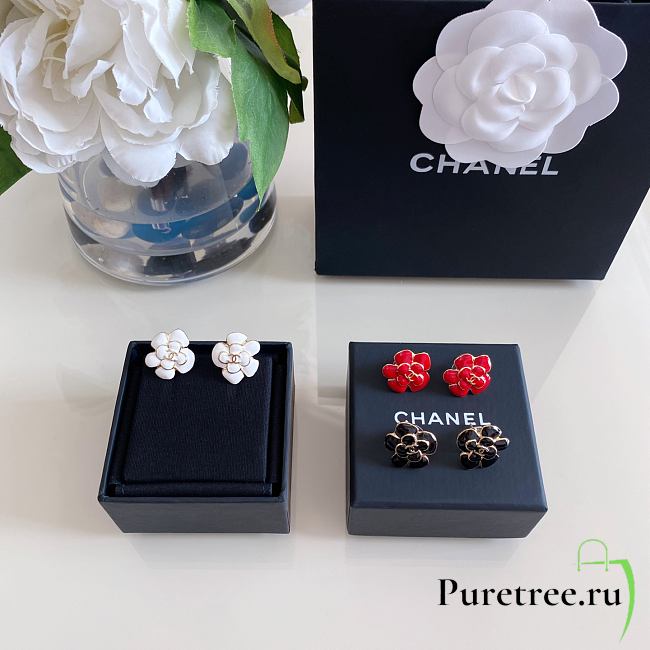 Chanel Black/White/Red Camellia Double C Earrings - 1