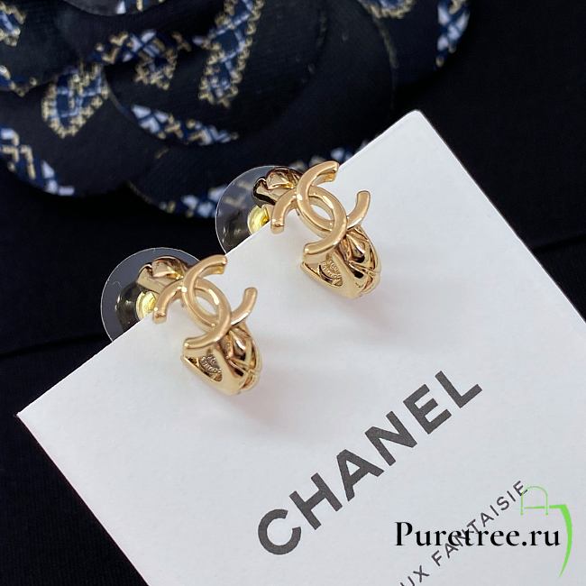 Chanel Fragrance Diamond Pattern Small Hoop Earrings - 1