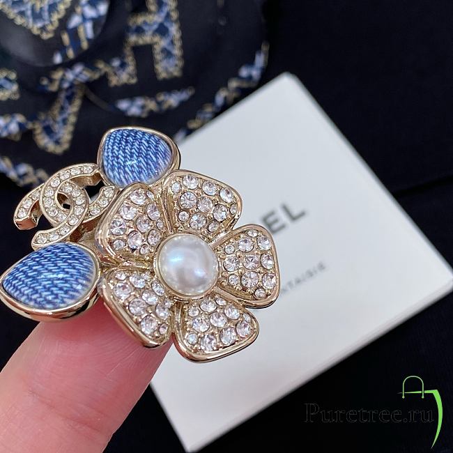 Chanel Fragrant Faux Denim Floral Double C Ring - 1
