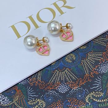 Dior Pink Heart CD Full Diamond Pearl Earrings