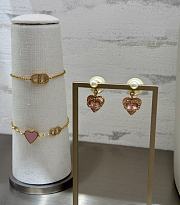Dior Pink Heart CD Full Diamond Pearl Earrings - 6