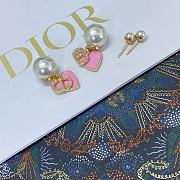 Dior Pink Heart CD Full Diamond Pearl Earrings - 5