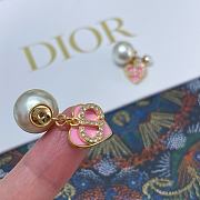 Dior Pink Heart CD Full Diamond Pearl Earrings - 4